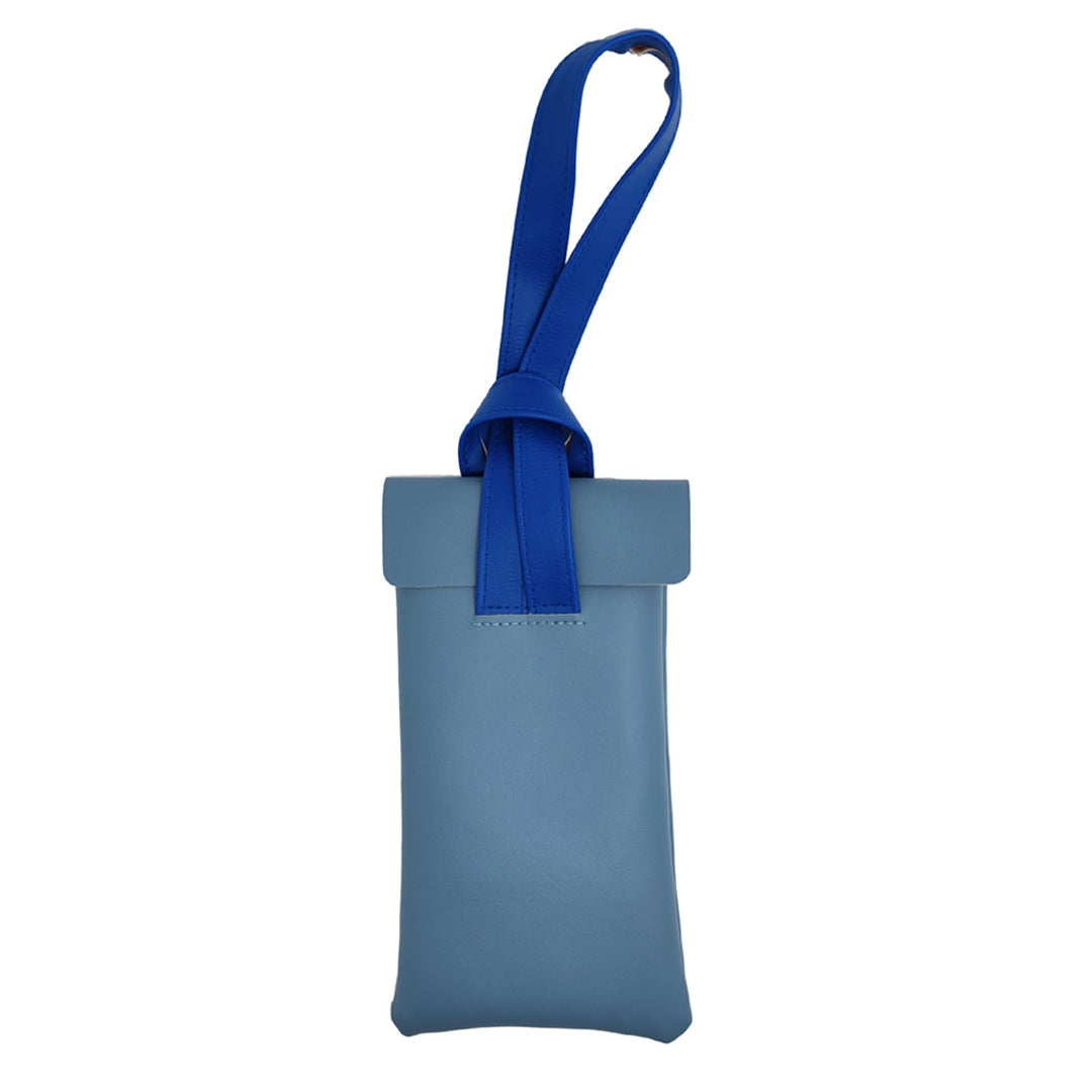 Blue pouch with a strap on a white background
