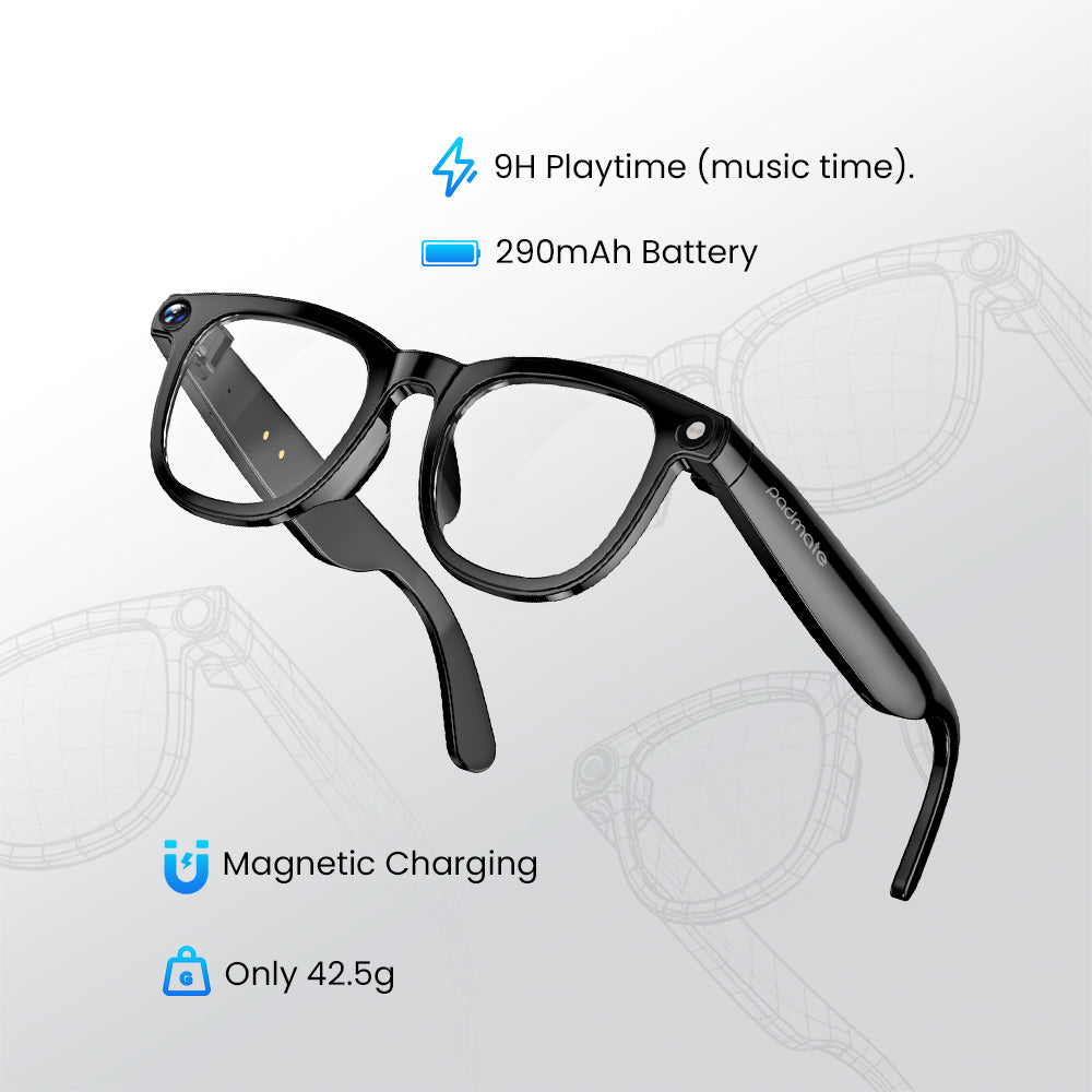 Padmate ViewMate AI Smart Camera Glasses with 1080P HD Recording & Voice Control