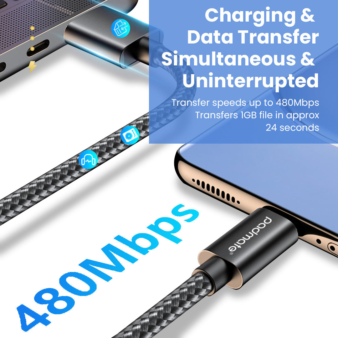 Padmate S67 Fast Charging USB A to Type C Cable Nylon Braided