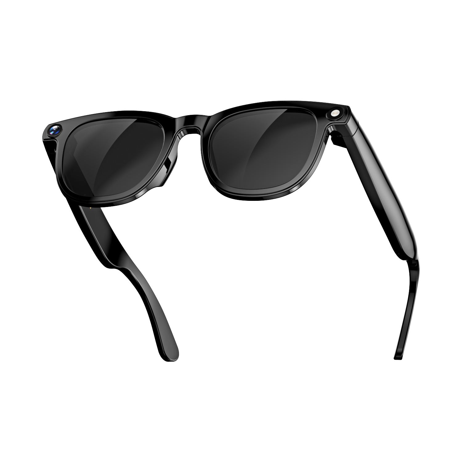 Black sunglasses with dark lenses on a white background