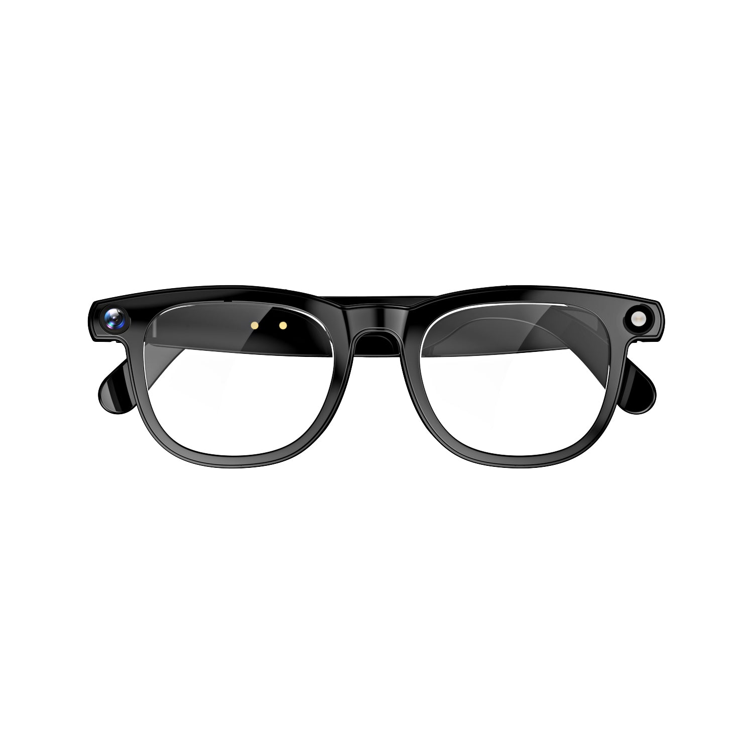 Black glasses with camera lenses on a white background