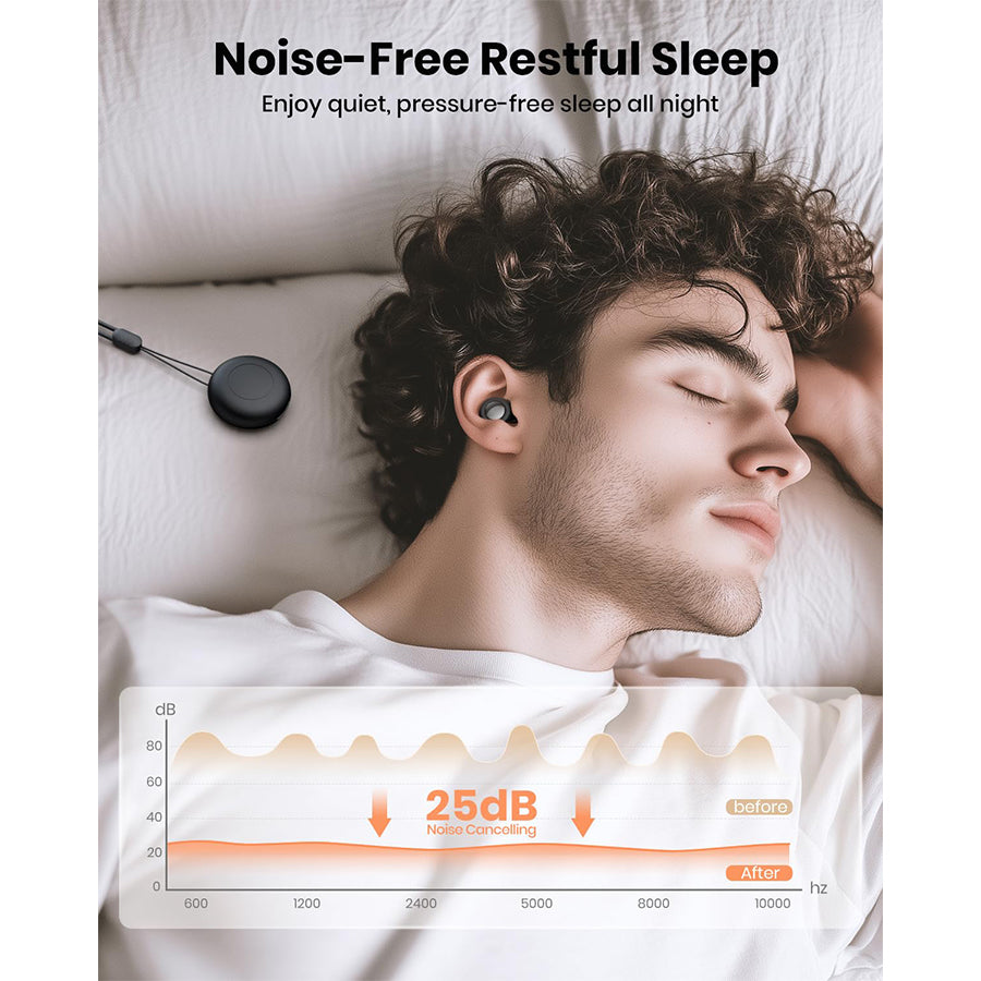 Person wearing Padmate earplugs while sleeping on side