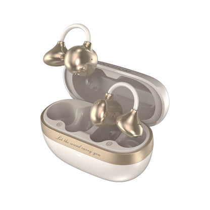 Padmate S80 open-ear clip earbuds in cream white lifestyle color