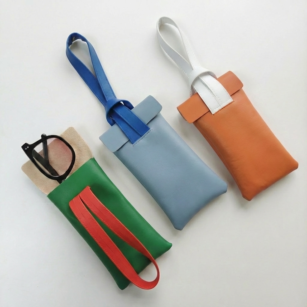 Padmate Color-Block PU Leather Glasses Pouch with Loop Strap