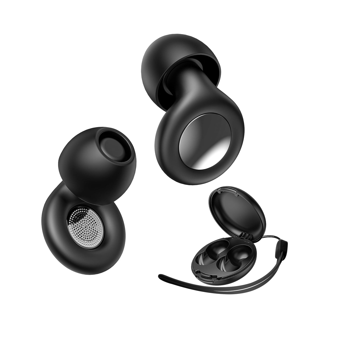 Reusable noise-reducing earplugs in storage case