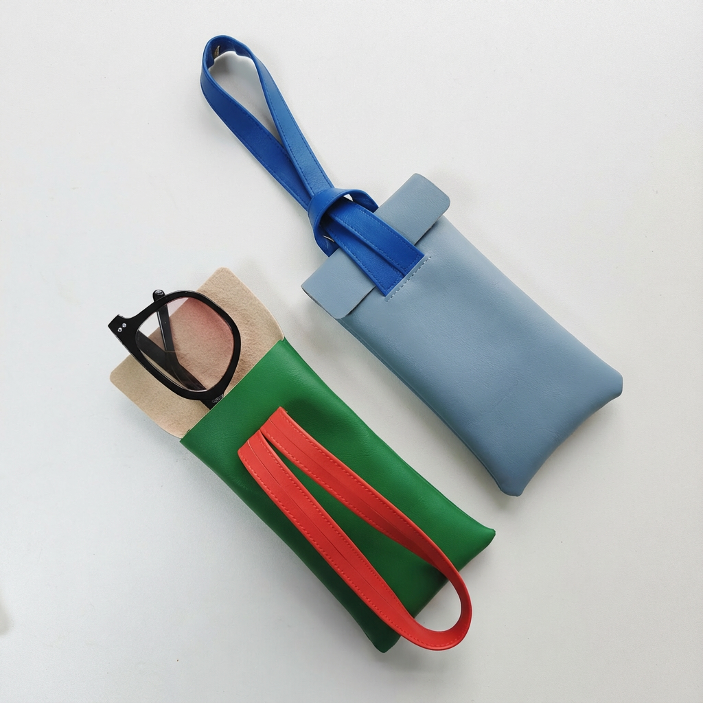 Padmate Color-Block PU Leather Glasses Pouch with Loop Strap