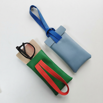 Padmate Color-Block PU Leather Glasses Pouch with Loop Strap