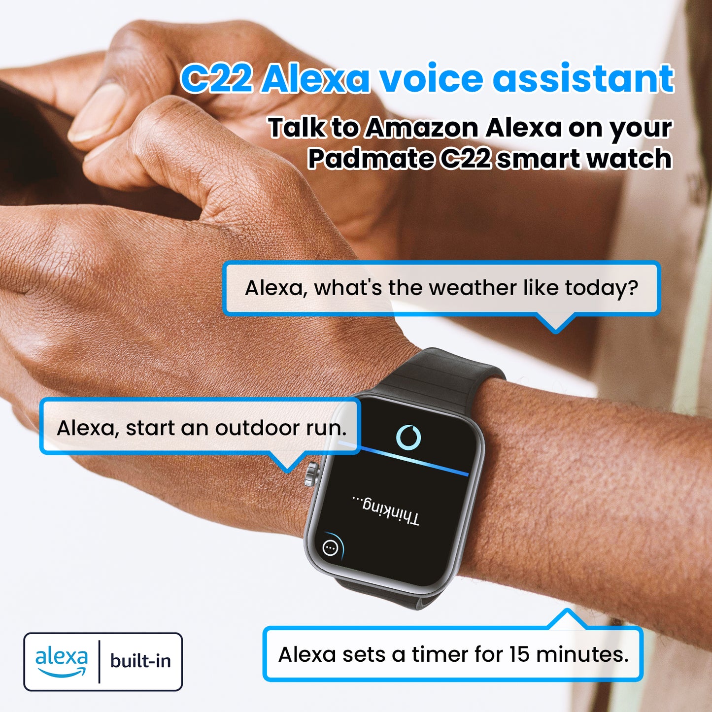 Padmate C22 Alexa Bluetooth 1.8" Smart Watch